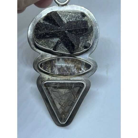 Staurolite Matrix Purple Garden Quartz Rutilated Quartz Silver Pendant with Bale - Picture 7 of 12